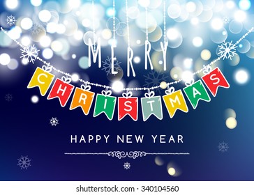 Merry Christmas message and light Bokeh background.  Vector illustration Eps 10.