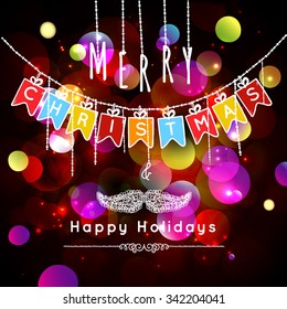 Merry Christmas message and light Bokeh background.  Vector illustration Eps 10.