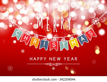 Merry Christmas message and light Bokeh background.  Vector illustration Eps 10.