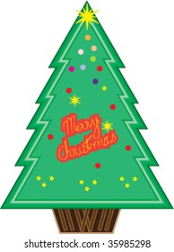 merry christmas message on decorated christmas tree vector illustration 