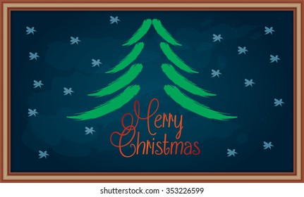 Merry Christmas message on schoool chalkboard, abstract illustration