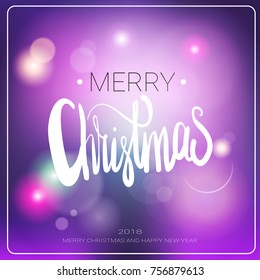 Merry Christmas Message Over Blurred Background Winter Holidays Greeting Card Design Vector Illustraion