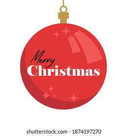 Merry christmas message in xmas red ball. Vector illustration. Holidays decorative graphic element.