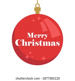 Merry christmas message in xmas red ball. Vector illustration. Holidays decorative graphic element.