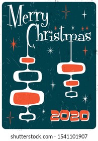 Merry Christmas Mid Century Modern Art Style, Vintage Colors and Shapes from the 1950s, 1960s, Grunge Texture Pattern