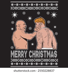 Merry Christmas Mike Tyson vs Jake Paul, Ready to print spot color, ready to print vector file.