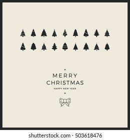 Merry Christmas Minimal Card Trees Ribbon