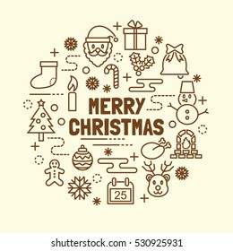 merry christmas minimal thin line icons set, vector illustration design elements