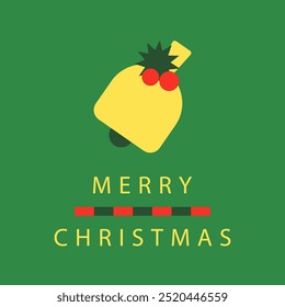 Merry Christmas minimalism card, postcard, social media post template, square color poster, background with bell