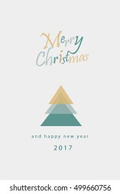 Merry Christmas minimalistic illustration card with tree