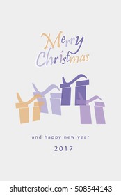 Merry Christmas minimalistic illustration card with gifts