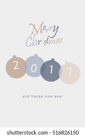 Merry Christmas minimalistic illustration card with decorations