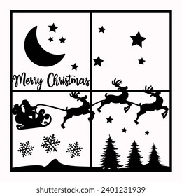 Merry Christmas mirror Vector for laser cut illustration