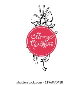 merry Christmas, mistletoe, vector illustration isolated, hand drawing isolated on white background