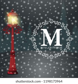 Merry Christmas. Christmas modern banner with an old street lamp
