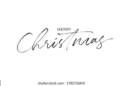 Merry Christmas modern brush calligraphy. Hand lettering inscription to winter holiday design, vector illustration. Christmas and New Year phrase handwritten calligraphy isolated on white background. 