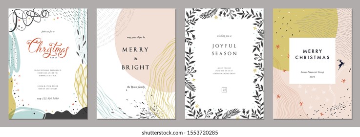 Merry Christmas and Modern Business Holiday cards. Abstract creative universal artistic templates. Vector illustration.