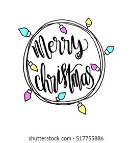 Merry Christmas. Modern Calligraphy. Greeting Card. Typography.