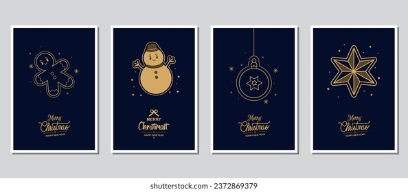 Merry Christmas modern card set elements greeting text