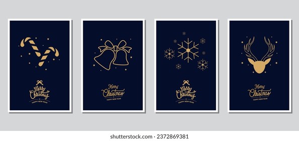 Merry Christmas modern card set elements greeting text