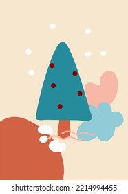 Merry Christmas modern design. Christmas tree and trendy geometric shapes. Hand drawn vector illustration in flat style.