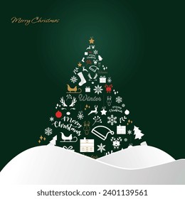 Merry Christmas modern design with winter elements, vector illustration. Merry Christmas, Santa Claus, christmas tree. Set of elegant banner