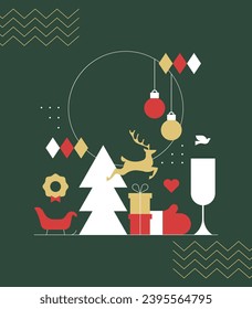 Merry christmas modern geometric background template. Empty abstract xmas holiday design with winter decoration. Festive party invitation, minimalist december event greeting card.