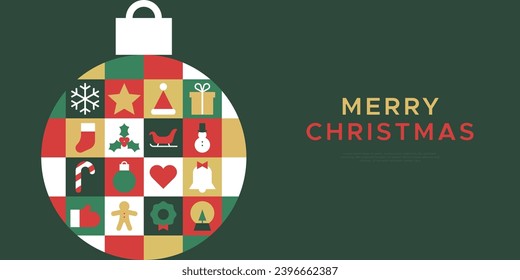 Merry christmas modern geometric banner template. Abstract xmas holiday poster with winter decoration. Festive party invitation, minimalist december event greeting card.