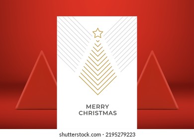 Merry Christmas modern greeting card golden silver lines and star ornament design vector illustration. Happy New Year best wishes white stylish decorative retro poster winter holiday stripes ornate