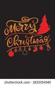 Merry Christmas . Modern illustration with colorful lettering on black background for decoration design.Modern design vector illustration. Simple modern design. 