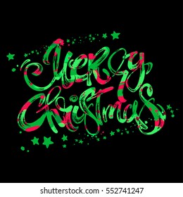 Merry Christmas modern lettering greeting card. Hand drawn calligraphy.