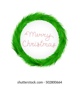 Merry Christmas. Modern linear hand written lettering. Christmas and wreath 