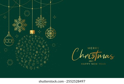 Merry christmas modern luxury design with ornament decoration for greeting card and banner template holiday design.on green background