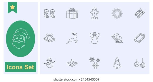 Merry Christmas modern minimalist concept icon set symbol collection, logo isolated vector illustration
