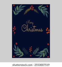 
Feliz Natal, um cartão-postal moderno com elementos de texto congratulatório, inscrições em um fundo azul em um vetor.
