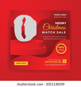 Merry Christmas Modern Watch Sale Social Media Post Square Flyer template Design