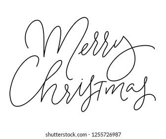 Merry Christmas mono line vector calligraphy.