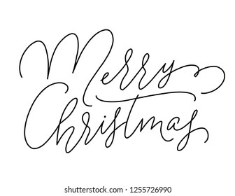 Merry Christmas mono line vector calligraphy.