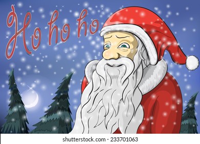 Merry Christmas moon snow Santa Claus Text ho ho ho