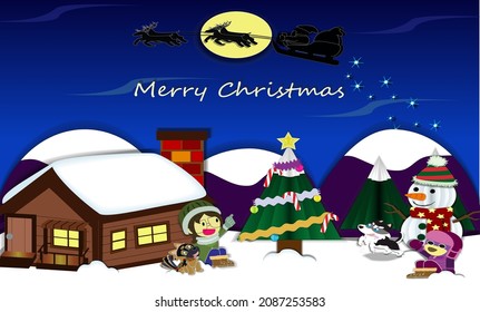 Merry christmas with Mr.purplebear with his friends
