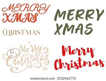 Merry Christmas Multiple Fonts Colorful Text Sets Designs, Bright and Festive Typography for Holiday Cards, Gift Wrapping, and Decorations to Spread Joy and Cheer during the Christmas Season.