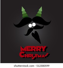 Merry Christmas mustache and beard on the black background