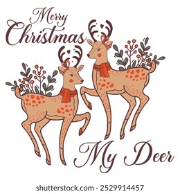 Merry Christmas My Deer  Christmas Tree T-shirt Design