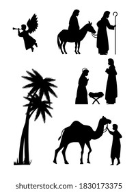 merry christmas and nativity icon collection silhouettes design, winter season and decoration theme Vector illustration