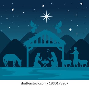 merry christmas nativity mary joseph baby and angels design, winter season and decoration theme Vector illustration