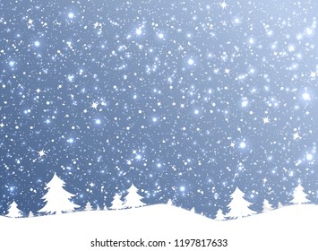 Merry Christmas of the nature snow falling from the sky on blue sky. Illustration vector eps10