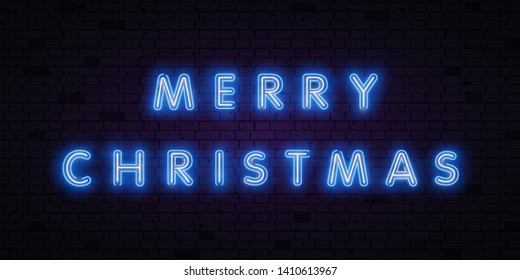 Merry Christmas neon sign of 2020 year logo for decoration and covering on the wall background. Concept of Happy New Year and Merry Christmas.