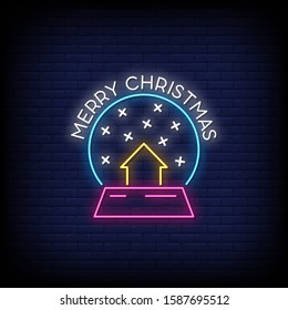 Merry Christmas Neon Signs Style Text Vector