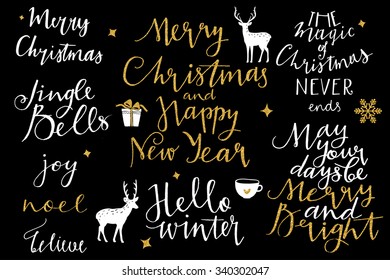 Merry Christmas and New Year 2016 lettering collection. Vector illustration set