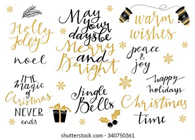 Merry Christmas and New Year 2016 lettering collection. Vector illustration set